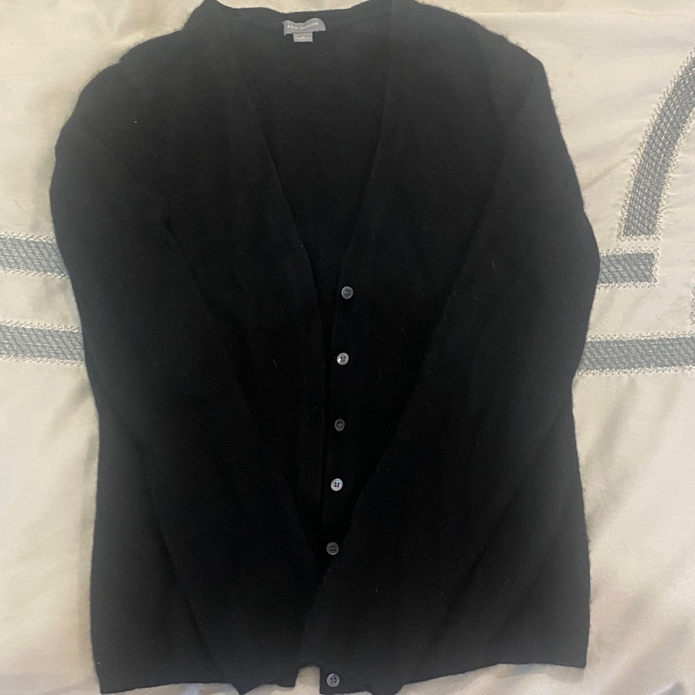 Ann Taylor Black V-Neck Button Cardigan